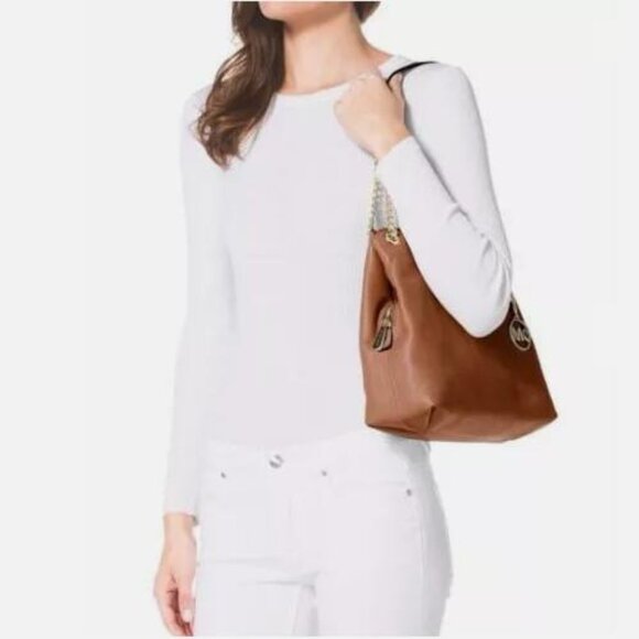 MICHAEL MICHAEL KORS JET SET LARGE CHAIN LEATHER SHOULDER TOTE BAG - Picture 1 of 14
